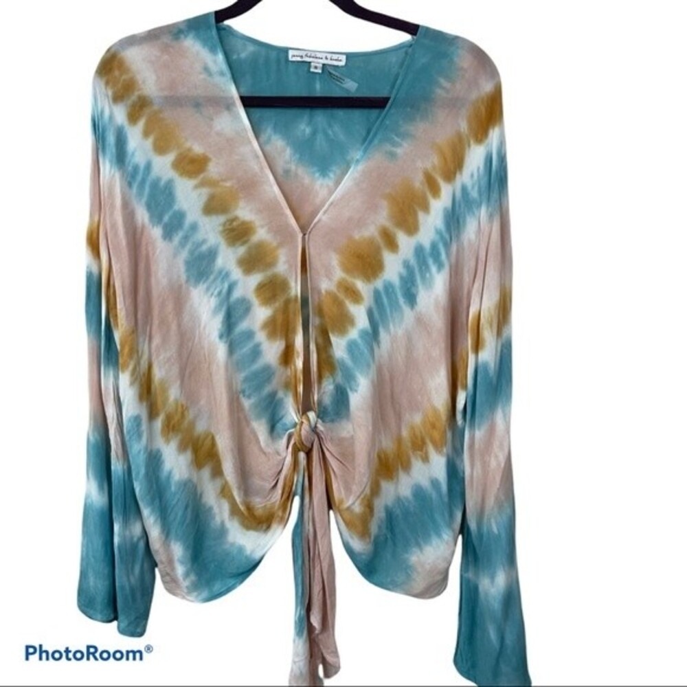 🥑5/$25 Young Fabulous & Broke Tie Dye Tie Front Blouse Sz S